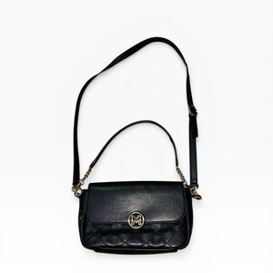 MetroCity Black Quilted Crossbody Bag with Gold Logo